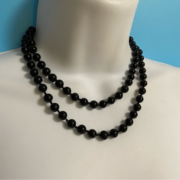 Black Glass Beads Necklace Over-The-Head Style - Picture 3 of 11